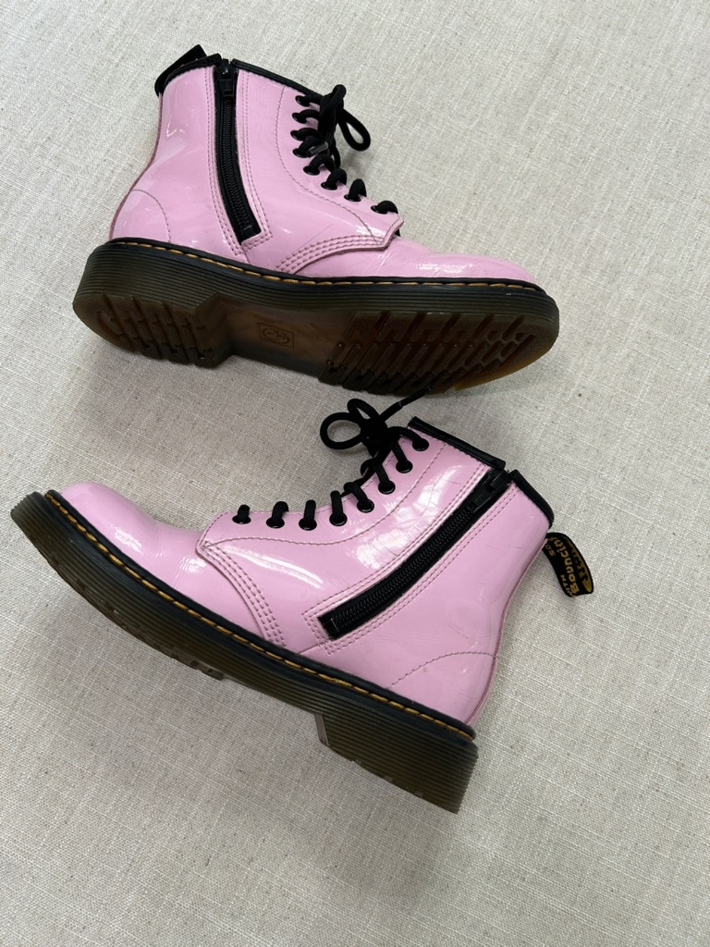 Doc Martens Boots Girls Size 1 Patent Leather Pink Moto Lace Up Girly - Picture 11 of 14